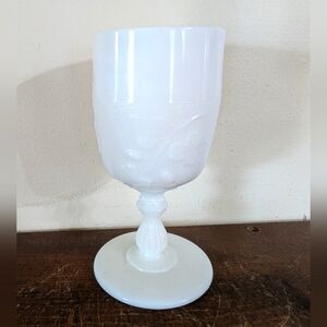 Milk Glass Goblet With Leaves Mid Century Modern Kitchen Dining Cup Farmhouse